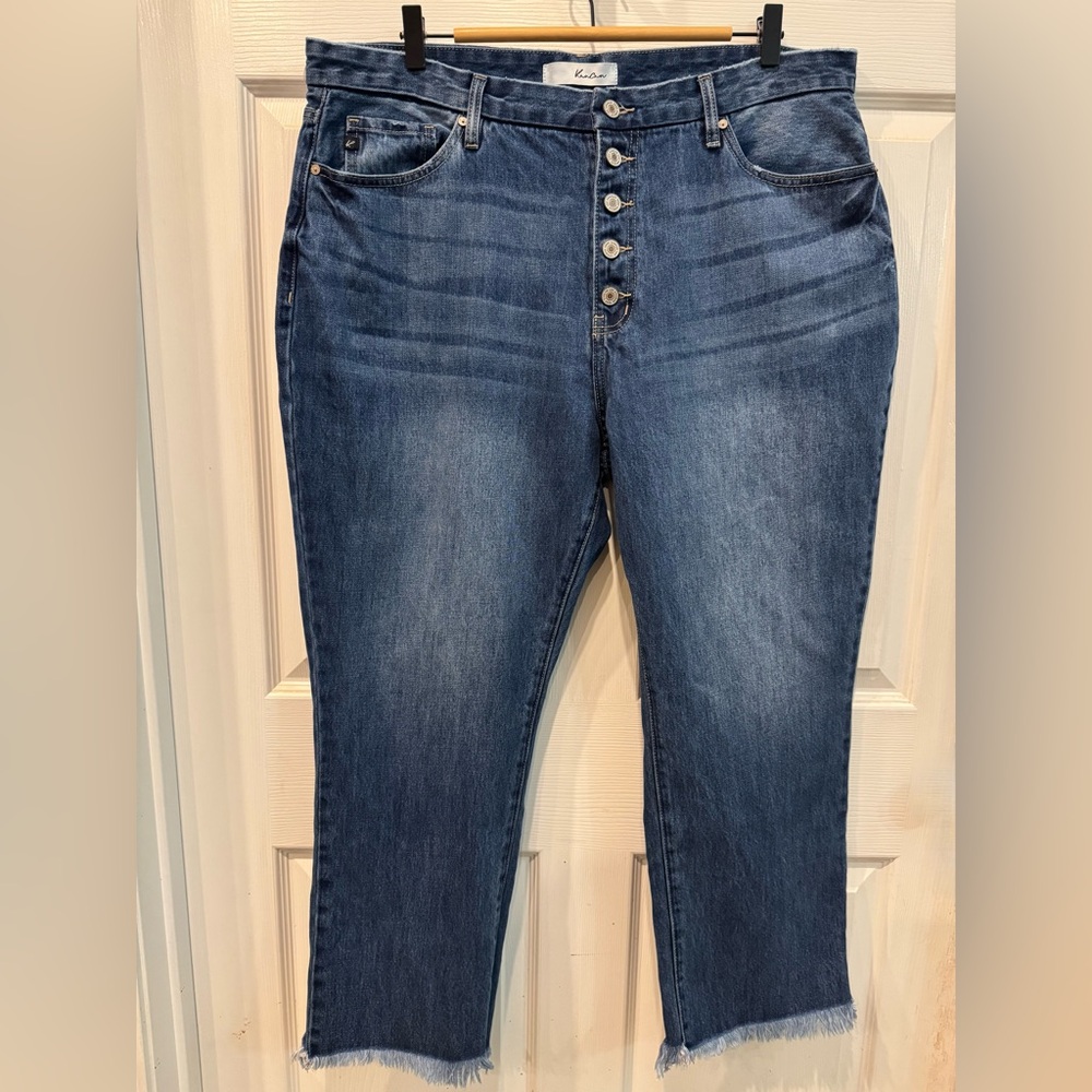 KanCan Dark Medium Blue Straight Leg Jeans with Button Fly